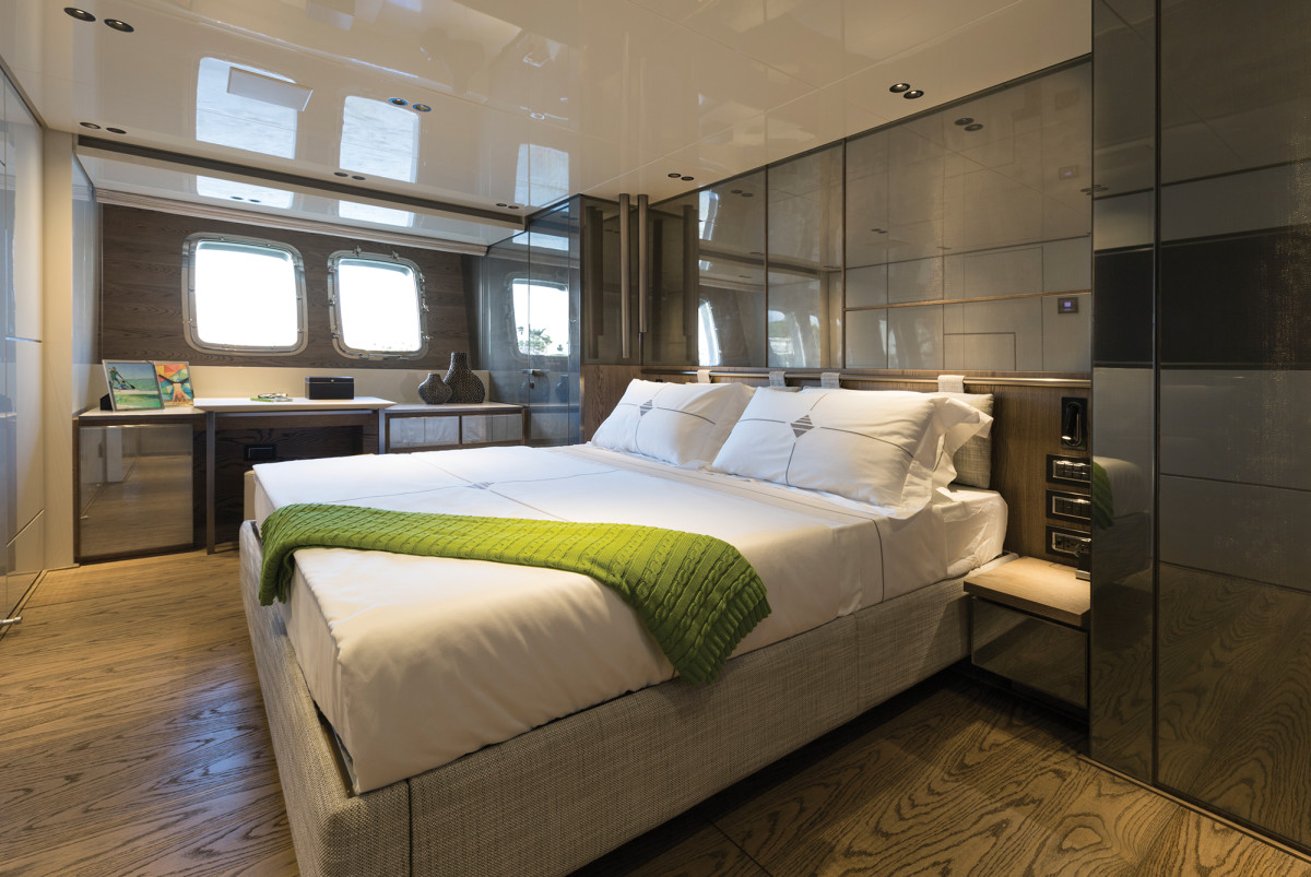 The master stateroom is one of four en suite cabins on the accommodations level.