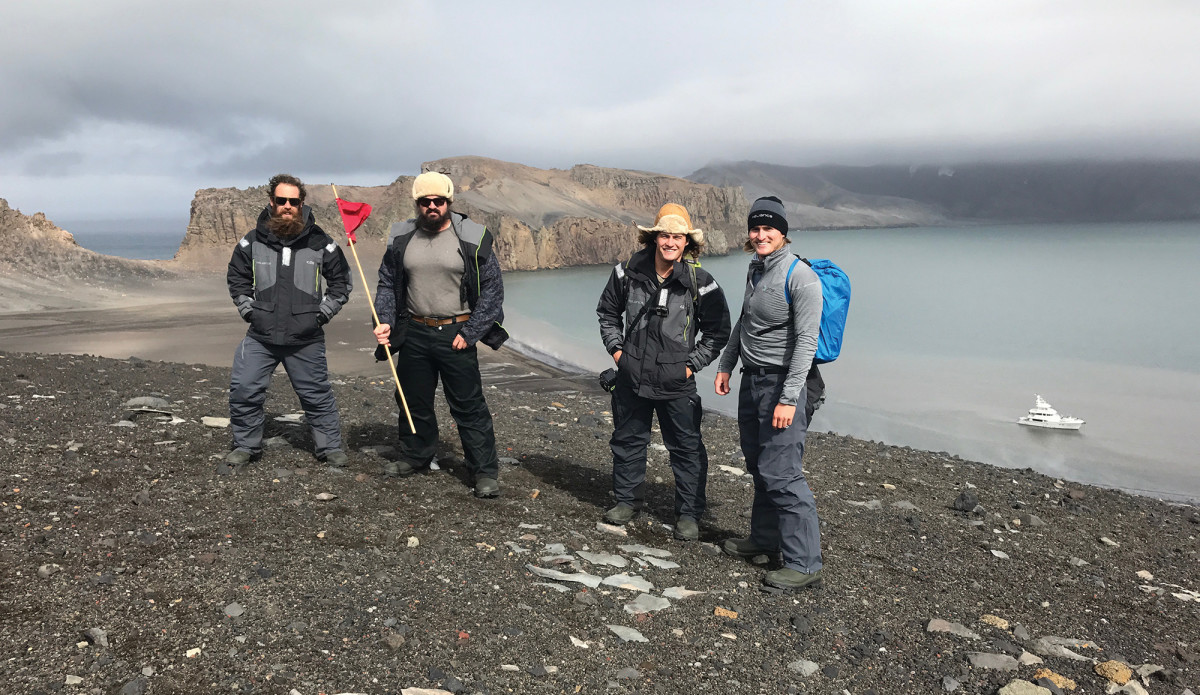 The crew poses for a picture on Deception Island, Antarctica. (From left) Alex George, Chase Smith, Mitch DeVries and Dalton DeVos