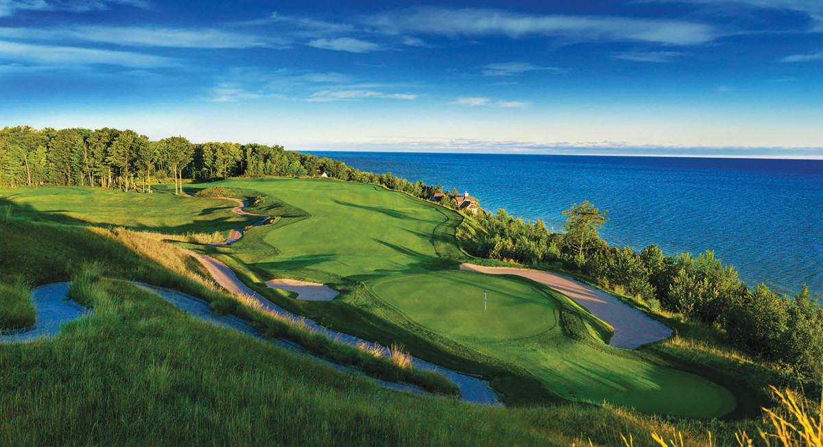 An Arthur Hills-designed golf course hugs the coast in Bay Harbor.