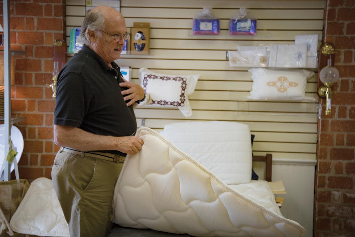 Fred Heine with a custom-made mattress topper.