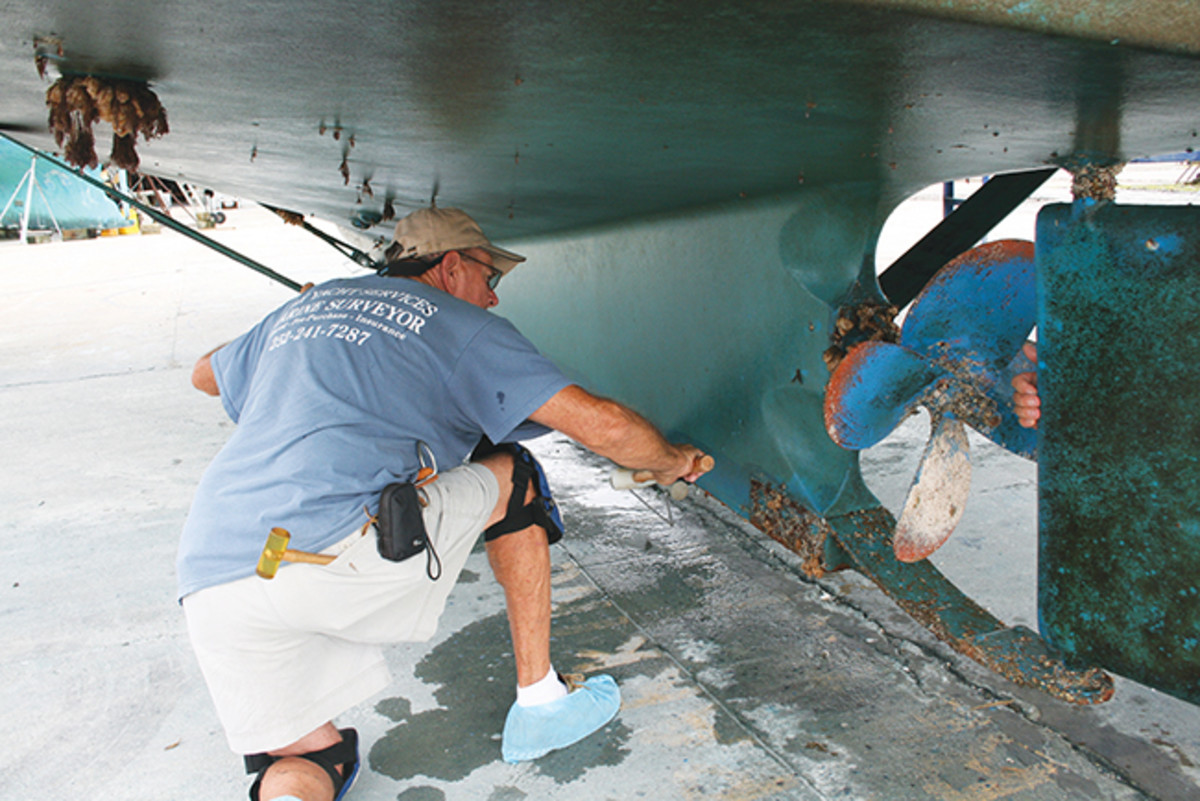 Inspecting a boat hull