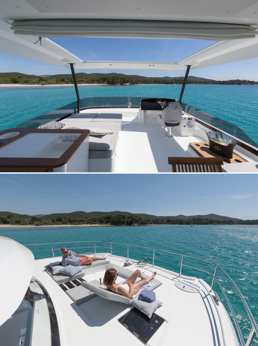 From the expansive flybridge to the bow lounge, the various sunpads aboard can easily be inclined or reconfigured.