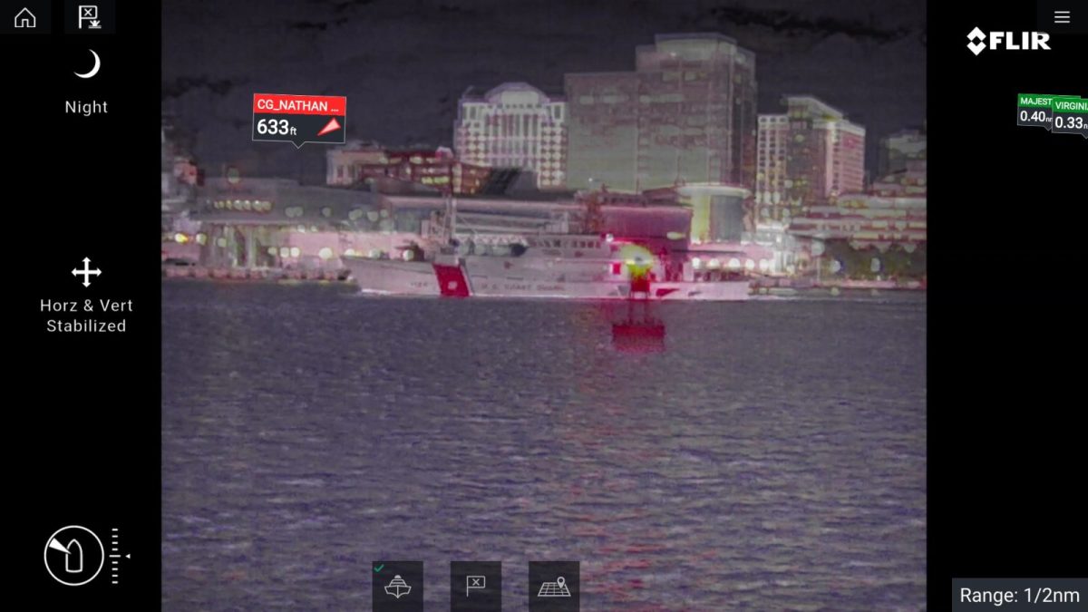 An Axiom with a FLIR M364C showing the glow from the red LED on the buoy