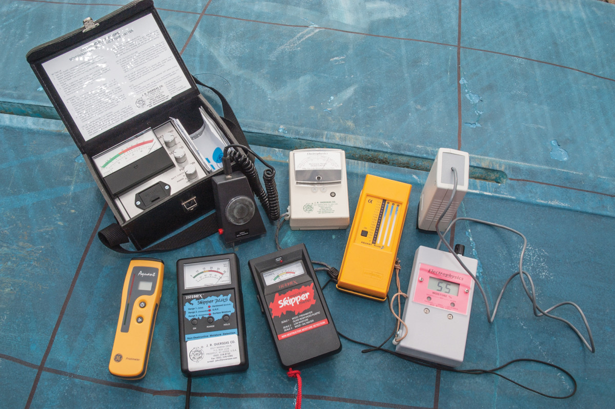 Different surveyors use different moisture meters—shown are some available models.