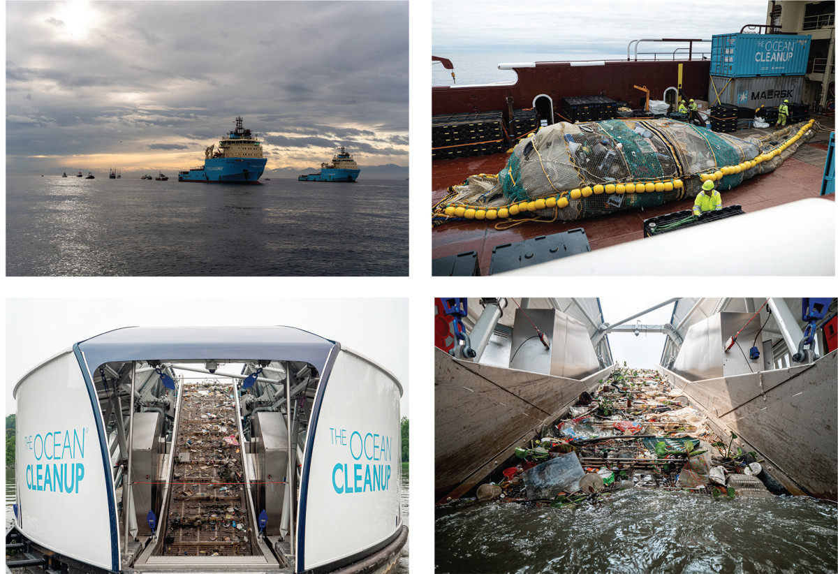 Clockwise from top left: Two supply vessels that pull the Jenny; a fresh catch ready to be dumped and sorted; a look inside the Interceptor.  