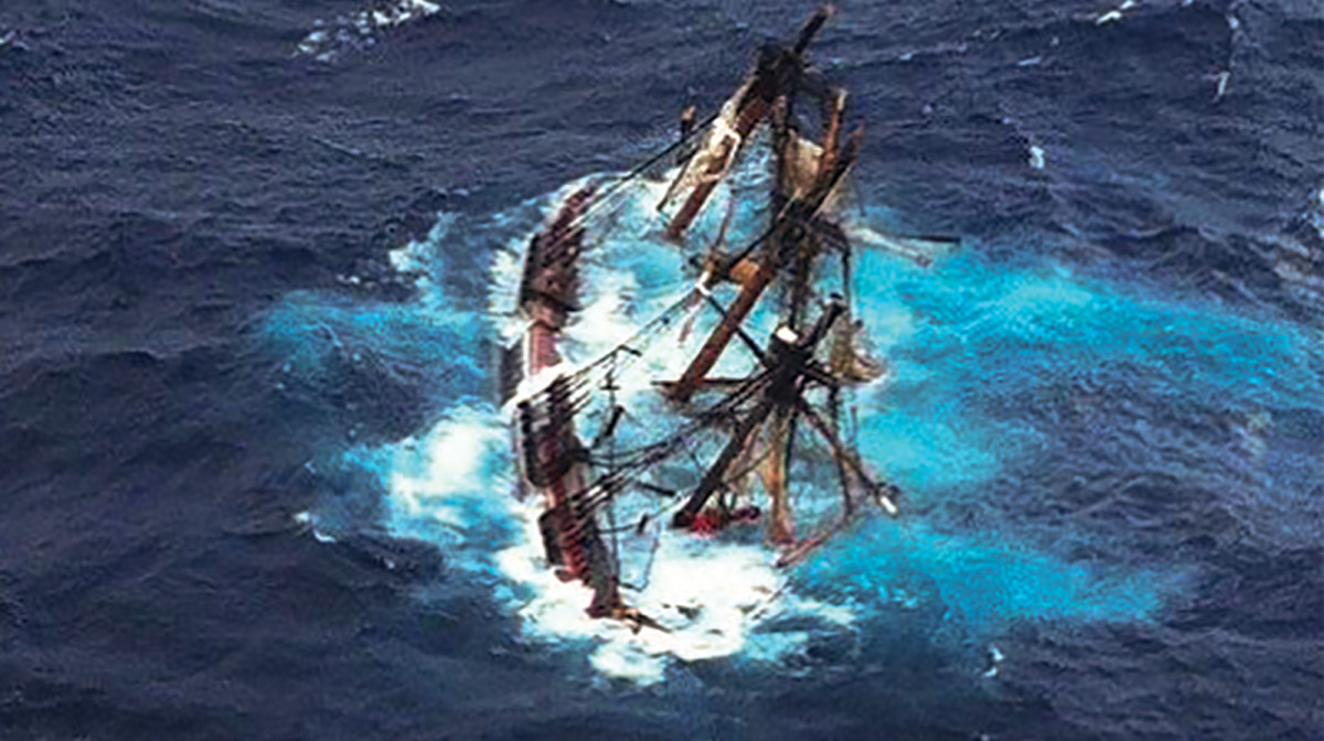 After capsizing, Bounty was seen in this position three days later.