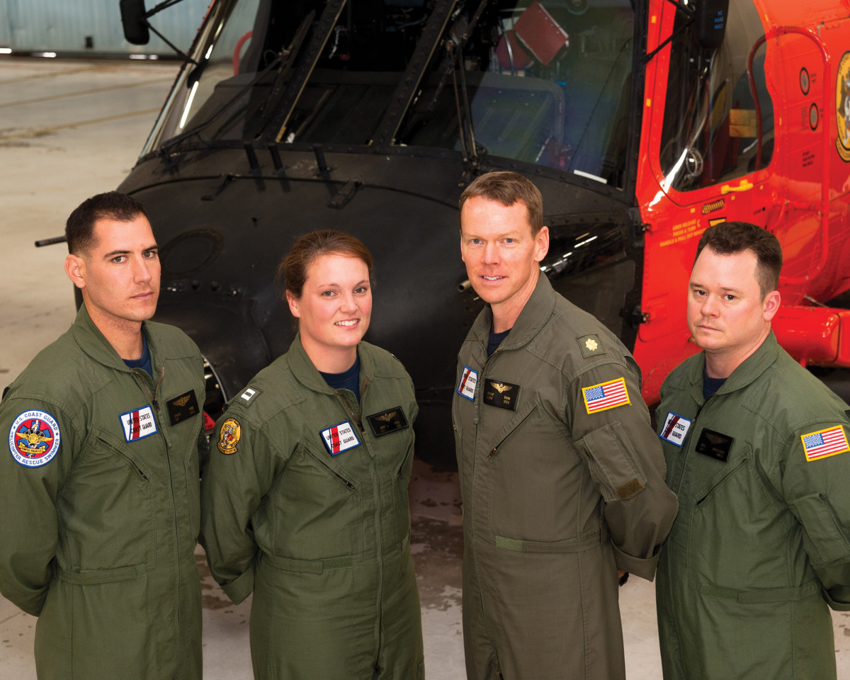 The second helicopter crew from left to right: Dan Todd, Jenny Fields, Steve Bonn and Neil Moulder.